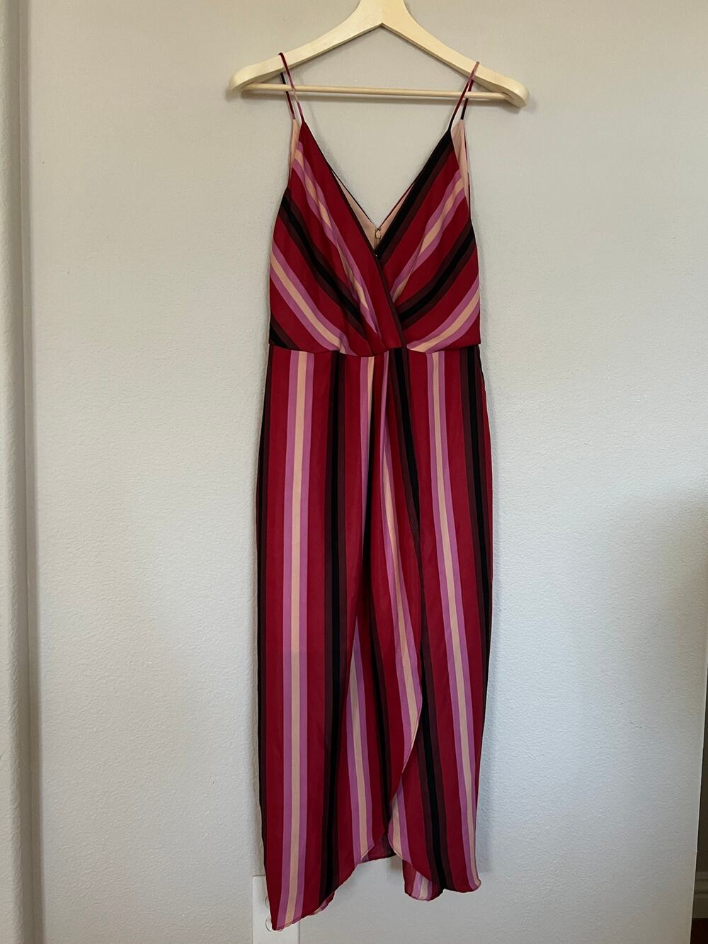WAYF Maxi Wrap Dress Pink Stripe Size Large NWOT